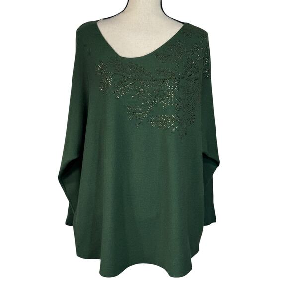 Liv Milano 2X-Large Sweater Long Dolman Sleeve Asymmetrical Neckline Rhinestones - Picture 1 of 8